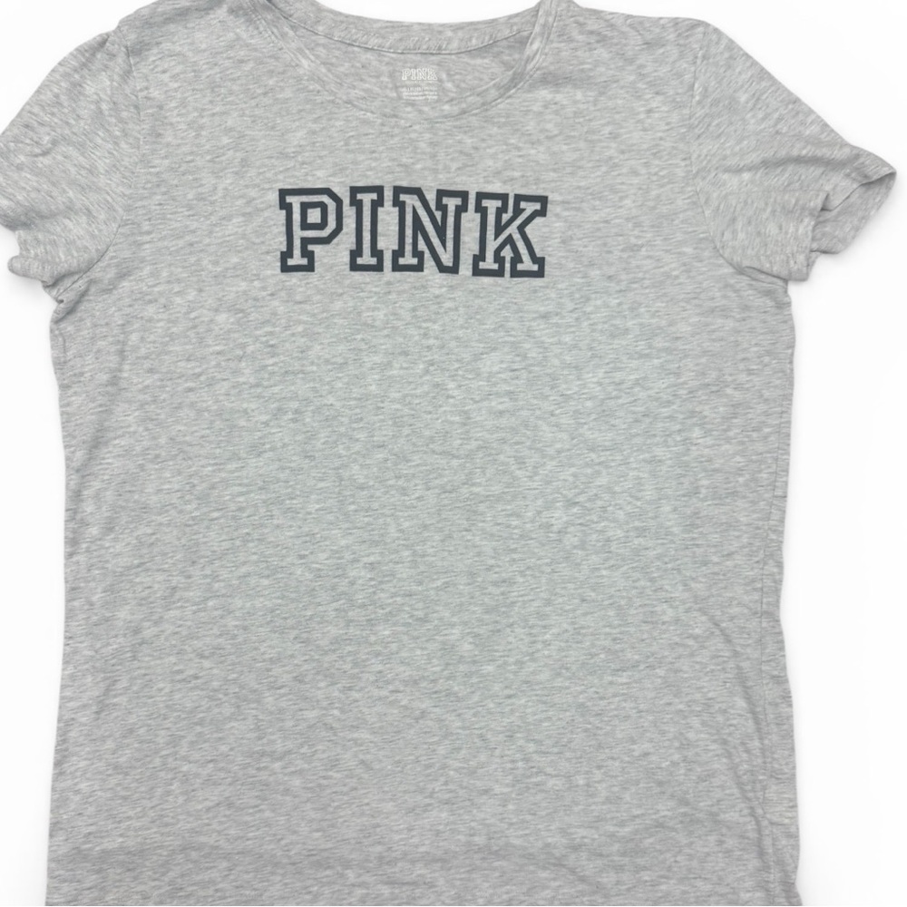 PINK Victoria's Secret Gray Short Sleeve Knit Logo T-Shirt - Size XL